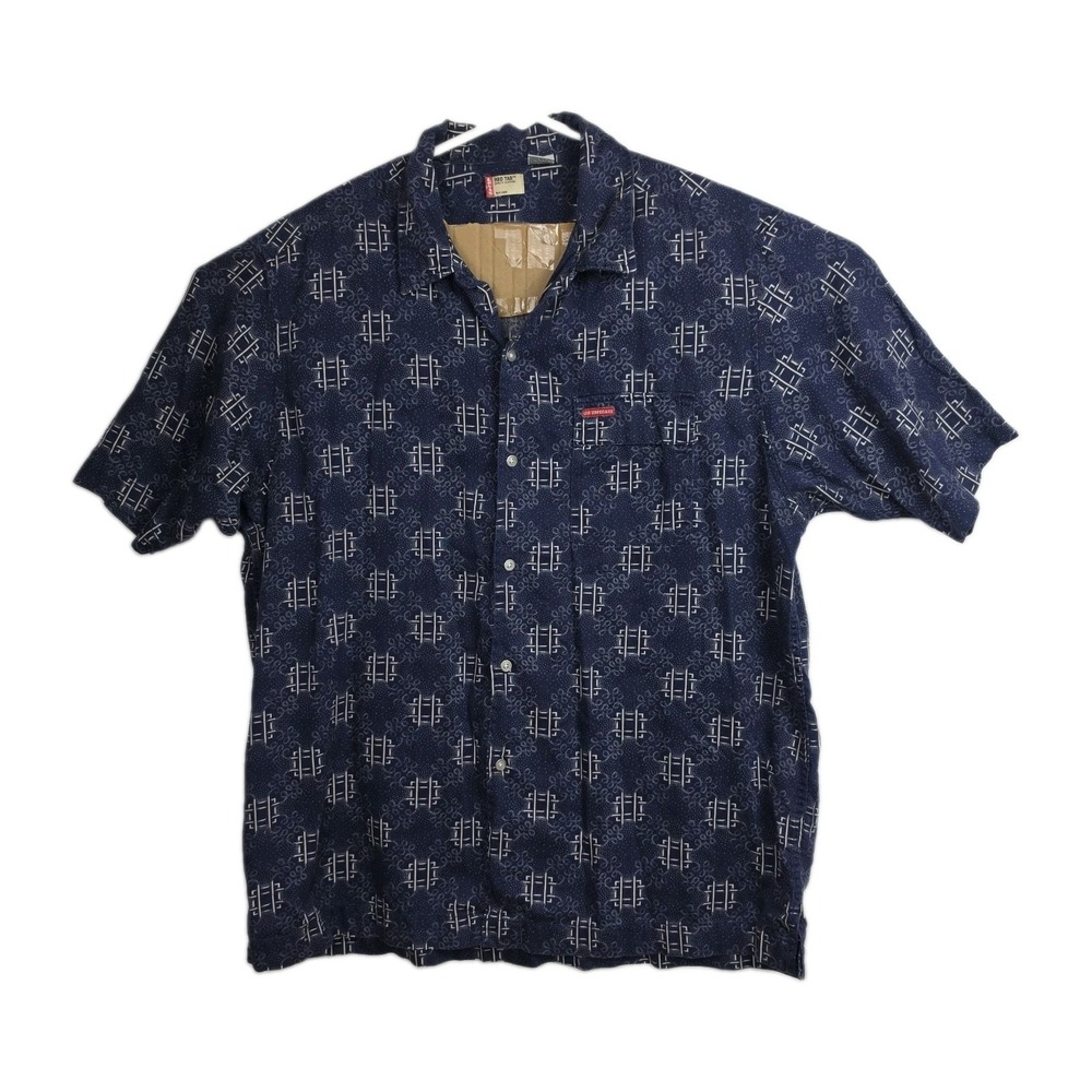 Levi's Red Tab Shirt Mens XL Blue White Geometric Short Sleeve 100% Cotton